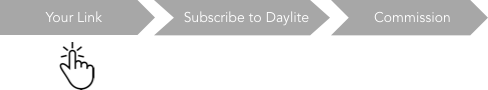 three arrows show progress from 'Your Link' to 'Subscribe to Daylite' to 'Commission'