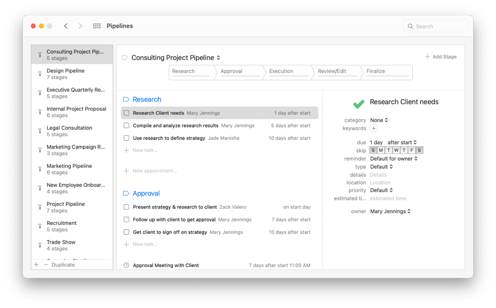 Screenshot of the Pipelines preference pane